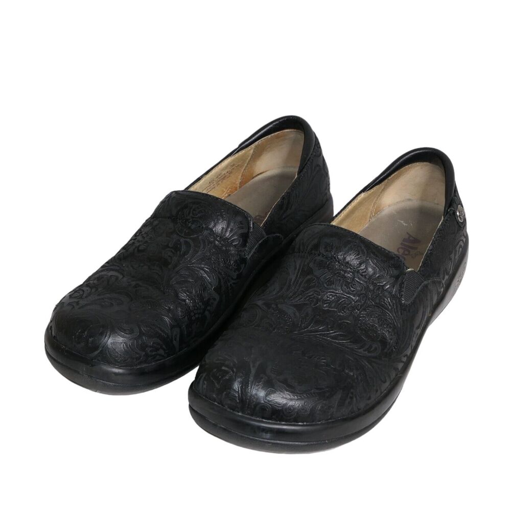 Alegria Keli KEL-431 EUR 39 US Sz 9 Embossed Paisley Black Clog-like Shoes Flats